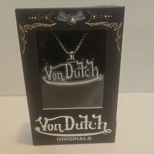 Von Dutch Silver and Black Logo Necklace